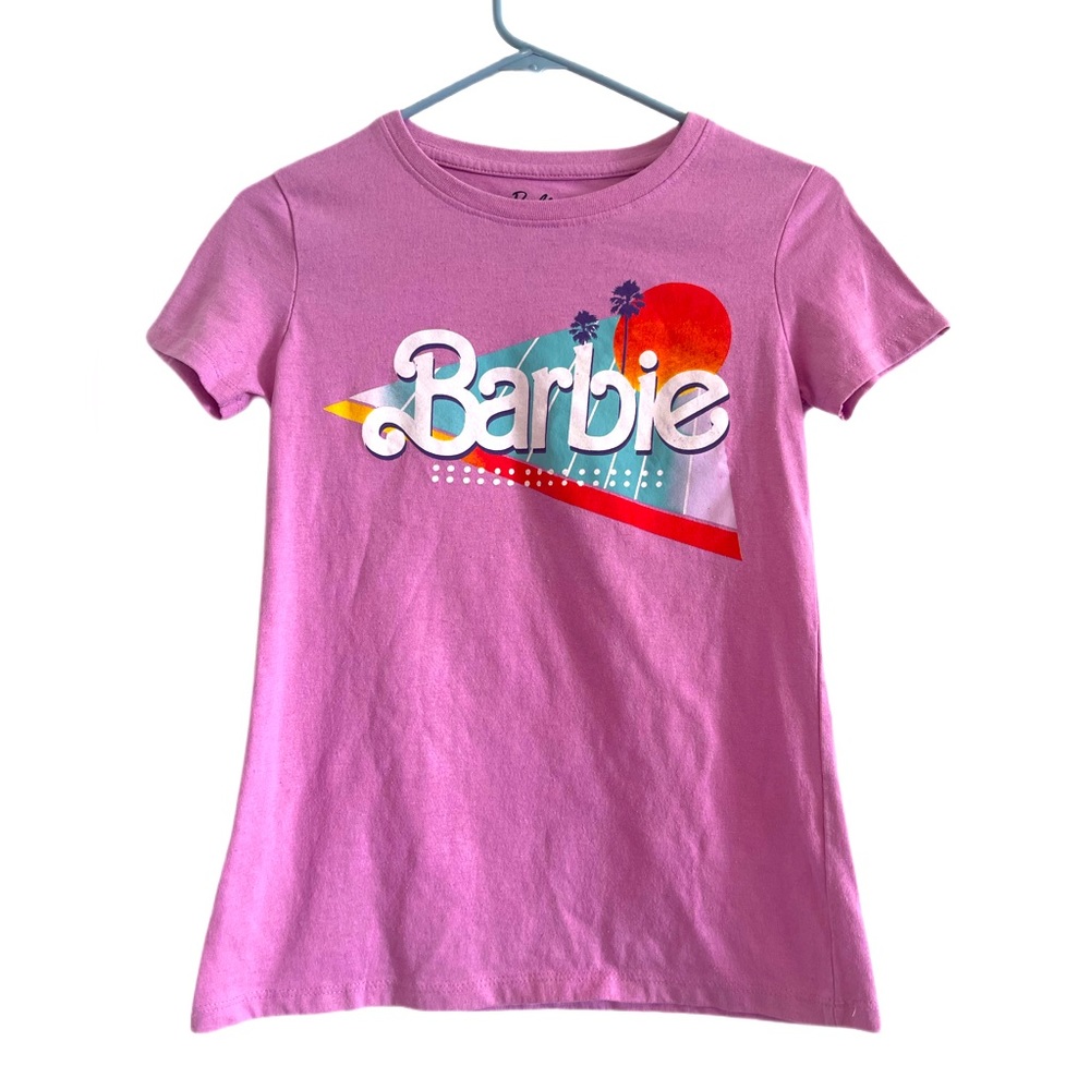 Barbie Logo cute 🎀 pink t shirt womens Sz Sm 80s style